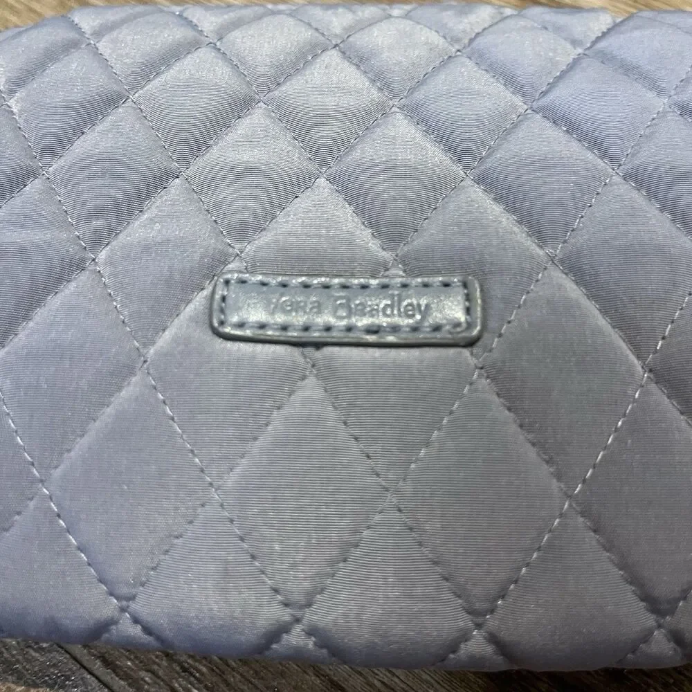 Vera Bradley Makeup Bag Gray Quilted Performance Twill Cosmetic Travel Case